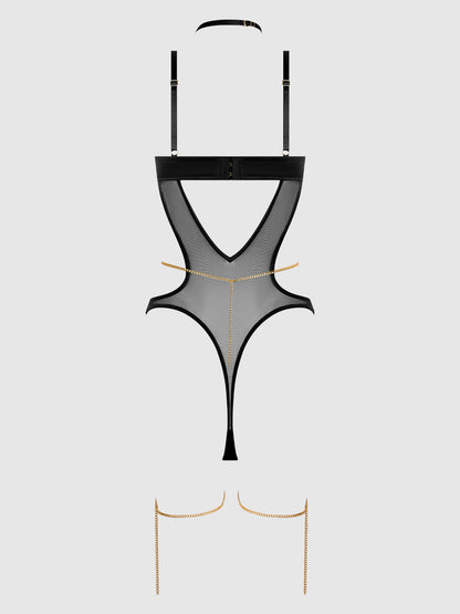 House of Desire Evangeline Satin & Chain Halter Teddy Black