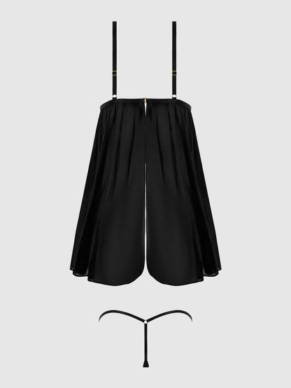 House of Desire Yasmine Shine Mesh O-Ring Open Cup Babydoll Set Black