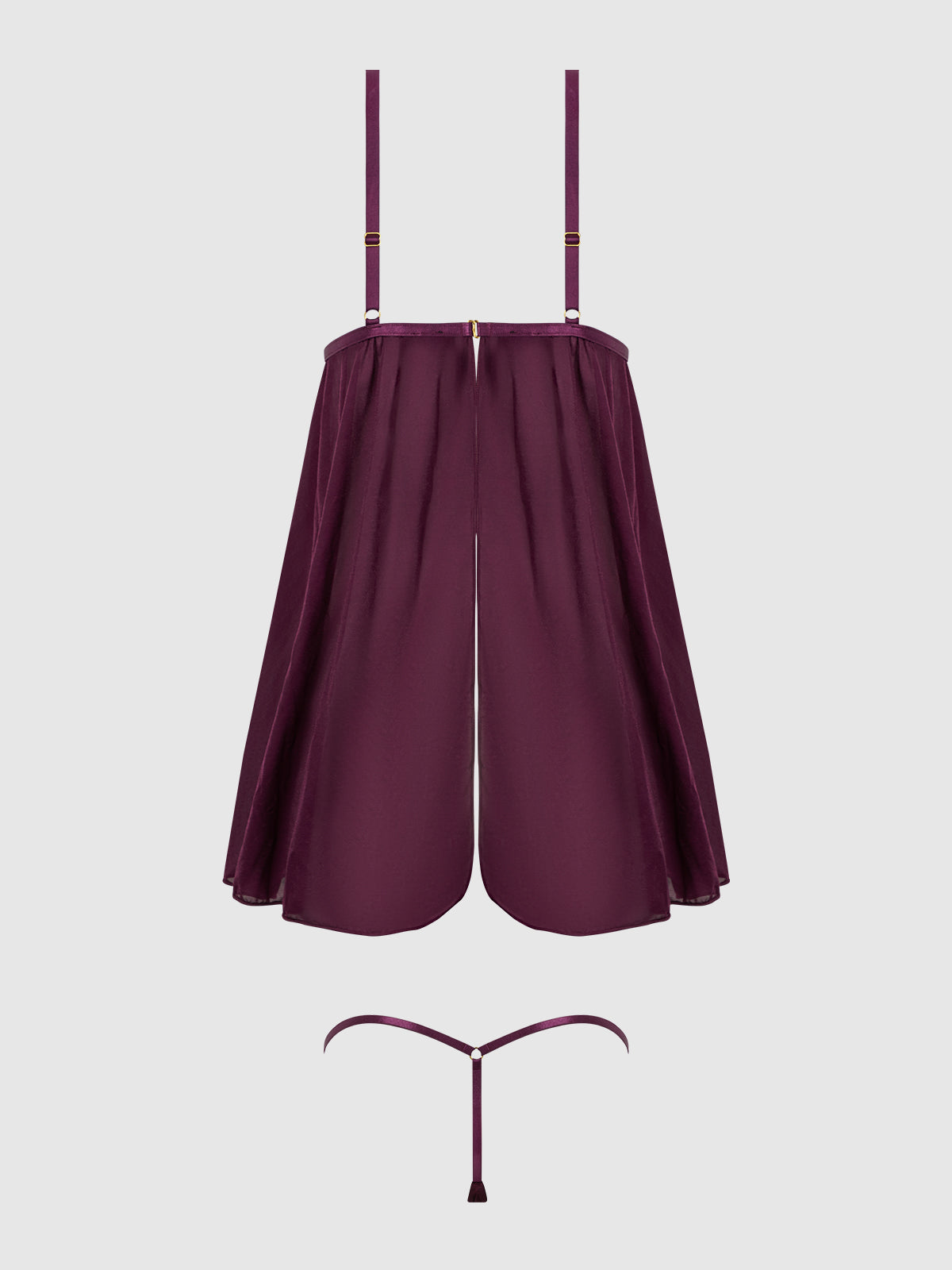 House of Desire Yasmine Shine Mesh O-Ring Open Cup Babydoll Set Plum