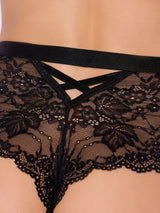 House of Desire Queen Bella Criss Cross Back Lace Cheeky Black