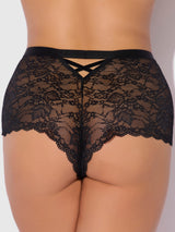 House of Desire Queen Bella Criss Cross Back Lace Cheeky Black