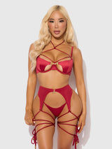 Iryna Silky Micro & Rope Bra Set Crimson Red