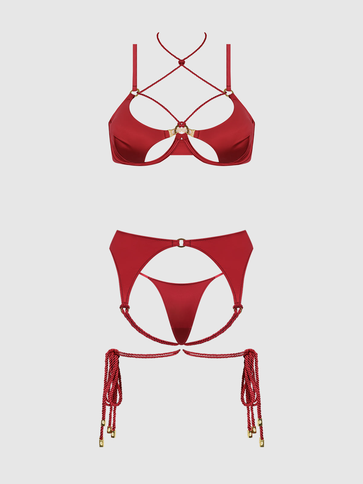 House of Desire Iryna Silky Micro & Rope Bra Set Crimson Red