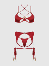 Iryna Silky Micro & Rope Bra Set Crimson Red