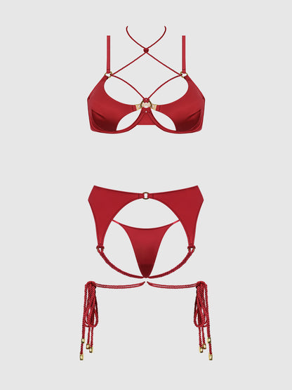 House of Desire Iryna Silky Micro & Rope Bra Set Crimson Red