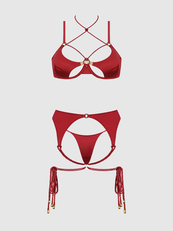 House of Desire Iryna Silky Micro & Rope Bra Set Crimson Red