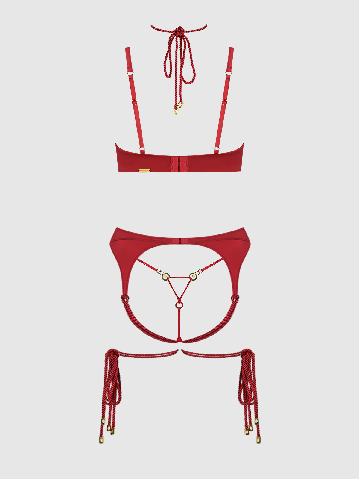 House of Desire Iryna Silky Micro & Rope Bra Set Crimson Red