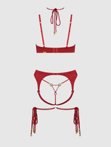 Iryna Silky Micro & Rope Bra Set Crimson Red