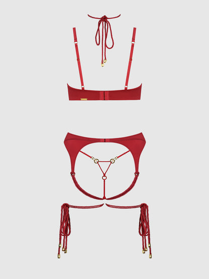 House of Desire Iryna Silky Micro & Rope Bra Set Crimson Red