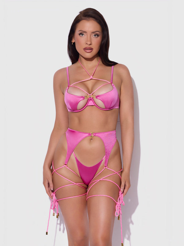 House of Desire Iryna Silky Micro & Rope Bra Set Raspberry