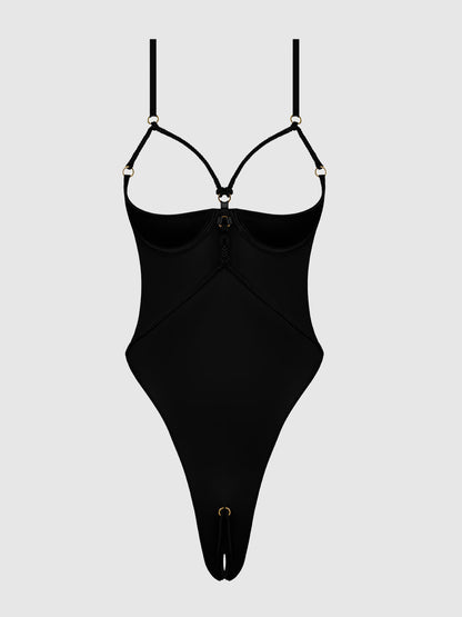 House of Desire Iryna Silky Micro & Rope Crotchless Teddy Black