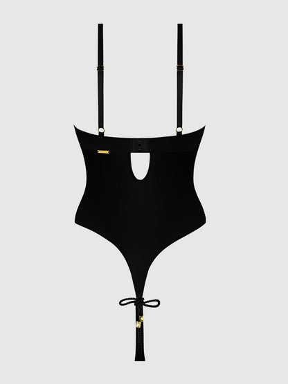 House of Desire Iryna Silky Micro & Rope Crotchless Teddy Black