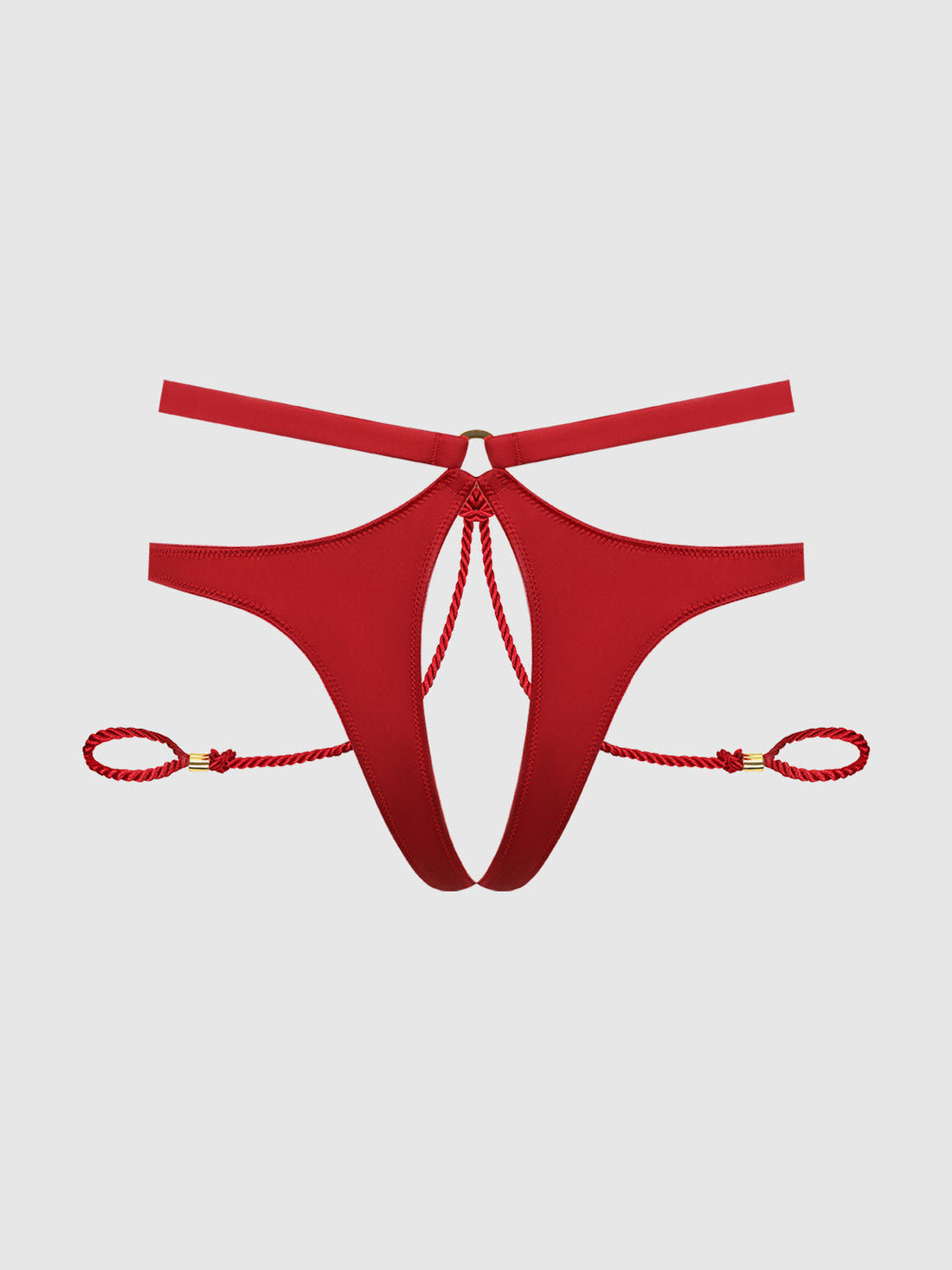 Iryna Silky Micro & Rope Crotchless & Hand Cuff Hipster Crimson Red