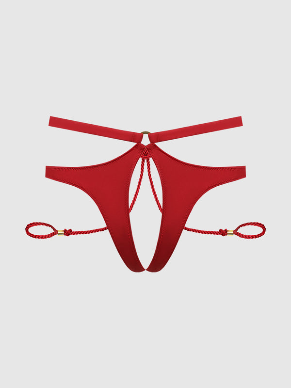 House of Desire Iryna Silky Micro & Rope Crotchless & Hand Cuff Hipster Crimson Red