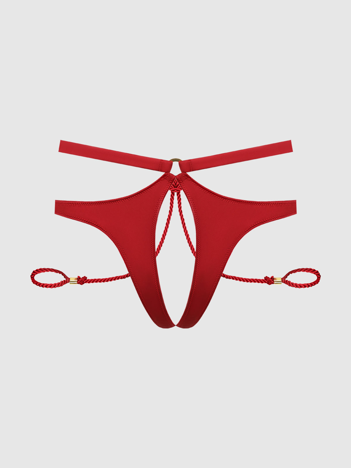 House of Desire Iryna Silky Micro & Rope Crotchless & Hand Cuff Hipster Crimson Red