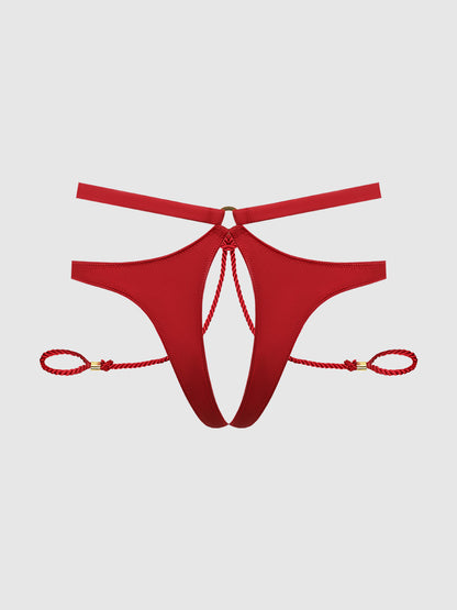 House of Desire Iryna Silky Micro & Rope Crotchless & Hand Cuff Hipster Crimson Red