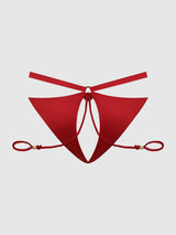 Iryna Silky Micro & Rope Crotchless & Hand Cuff Hipster Crimson Red