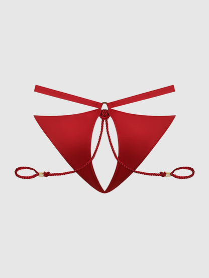 House of Desire Iryna Silky Micro & Rope Crotchless & Hand Cuff Hipster Crimson Red