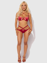 Iryna Silky Micro & Rope Crotchless & Hand Cuff Hipster Crimson Red