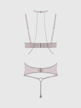 House of Desire Presley Rhinestone Halter Shine Mesh Demi Bra Set Silver Gray