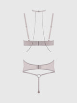 House of Desire Queen Presley Rhinestone Halter Shine Mesh Demi Bra Set Silver Gray