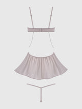 House of Desire Presley Rhinestone Shine Mesh Side Cutout Babydoll Set Silver Gray