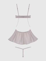 House of Desire Queen Presley Rhinestone Shine Mesh Side Cutout Babydoll Set Silver Gray
