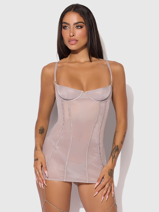 House of Desire Presley Shine Mesh & Rhinestone Chemise & G-String Set