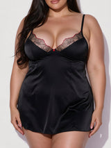 House of Desire Queen Ilena Embroidered Tulle Wireless Babydoll & G-string Set Black / Crimson Red