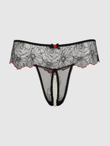 Ilena Embroidered Tulle & Pearl Crotchless Thong - House of Desire