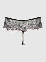 Ilena Embroidered Tulle & Pearl Crotchless Thong - House of Desire