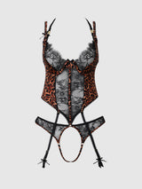 House of Desire Devon Leopard and Lace Crotchless Teddy - House of Desire