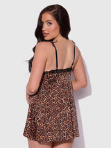 House of Desire Queen Devon Leopard and Lace Babydoll Set - House of Desire