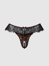 House of Desire Devon Leopard and Lace Crotchless Pearl Thong - House of Desire