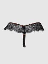 House of Desire Queen Devon Leopard and Lace Crotchless Pearl Thong - House of Desire