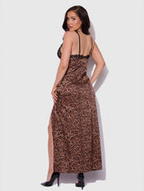 House of Desire Devon Leopard and Lace Gown with Side Slip - House of Desire