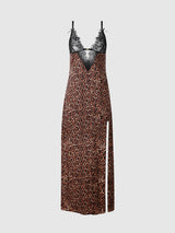 House of Desire Queen Devon Leopard and Lace Gown with Side Slip - House of Desire
