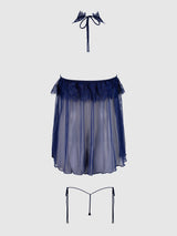 House of Desire Queen Liliana Lace & Mesh Halter Babydoll Set Midnight Blue - House of Desire