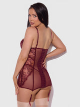 House of Desire Queen Liliana Lace & Mesh Chemise Set Cabernet - House of Desire
