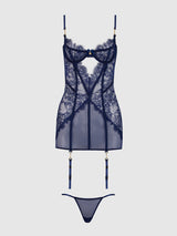 House of Desire Queen Liliana Lace & Mesh Chemise Set Midnight Blue - House of Desire