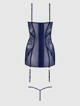 House of Desire Liliana Lace & Mesh Chemise Set Midnight Blue - House of Desire