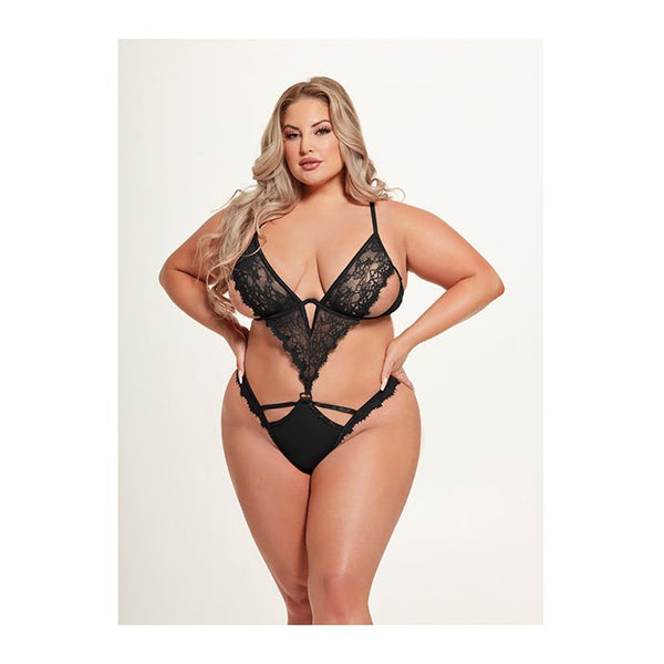 House of Desire Queen Nadia Lace & Mesh Cutout Teddy Black