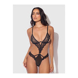 Nadia Lace & Mesh Cutout Teddy Black