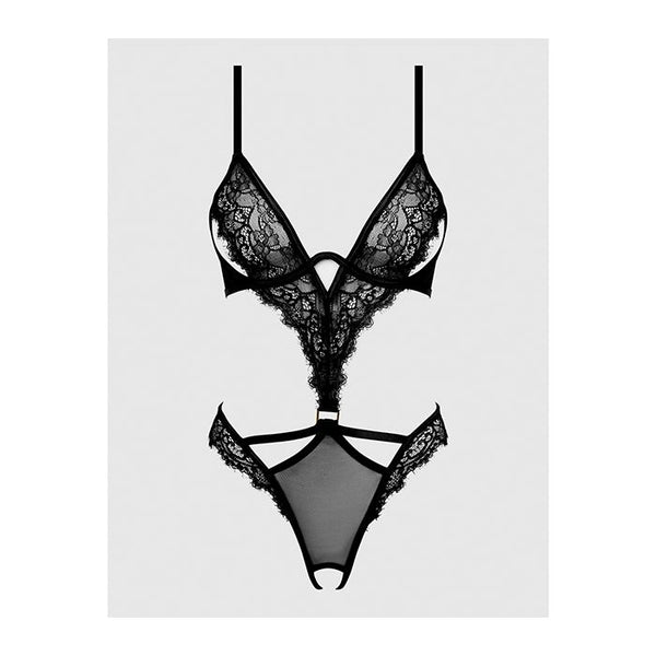 House of Desire Nadia Lace & Mesh Cutout Teddy Black