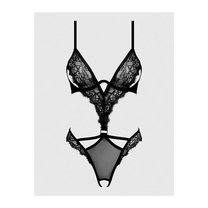 Nadia Lace & Mesh Cutout Teddy Black