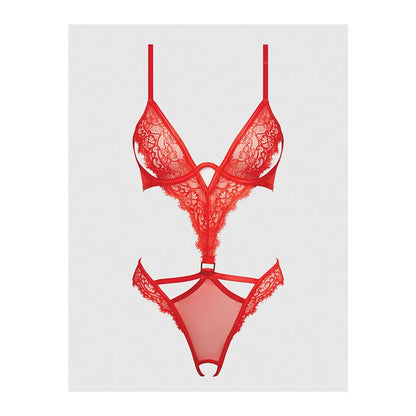 House of Desire Nadia Lace & Mesh Cutout Teddy Grenadine Orange