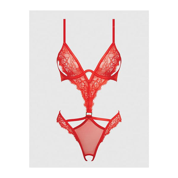 House of Desire Queen Nadia Lace & Mesh Cutout Teddy Grenadine Orange