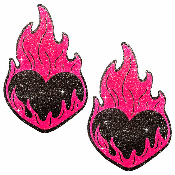 Neva Nude Flaming Heart Glitter Pasties - Black/Red