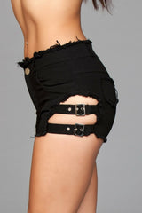 BeWicked Buckled Down Denim Shorts Black