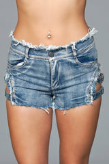 BeWicked Buckled Down Denim Shorts Medium Wash